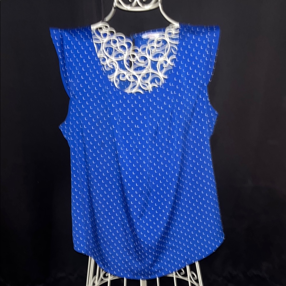 Blue & White Polkadot Short Sleeve Blouse Size XL